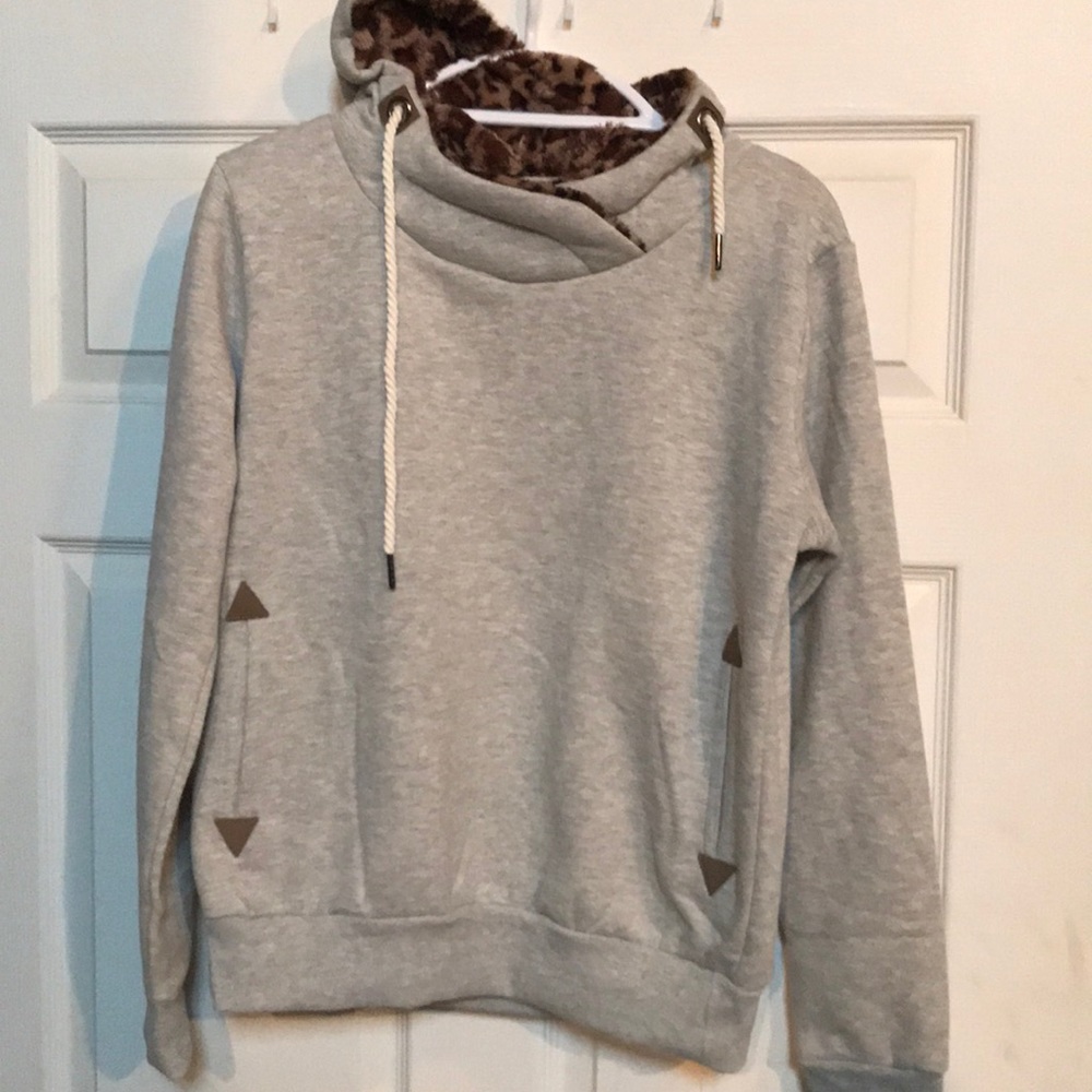 Grey fur lined hood hoodie